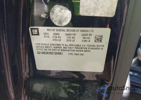 2012 Chevrolet Impala Ltz z USA, uszkodzony, nr VIN 2G1WC5E35C1224951